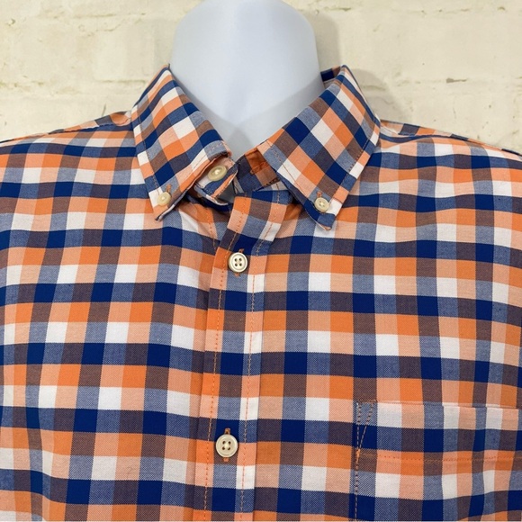 St John’s Bay Orange Check Button Short Sleeve Shirt - Picture 2 of 10